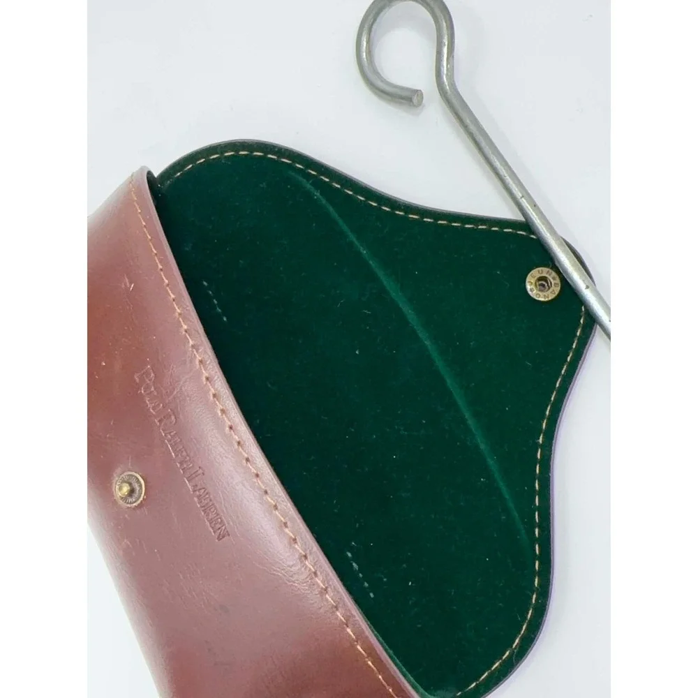 Vtg Polo Ralph Lauren Brown Leather Sunglass Eye Glass Case Green Lined Pony